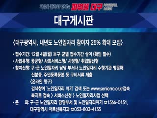 대구광역시, 내년도 노인일자리 참여자 25% 확대 모집